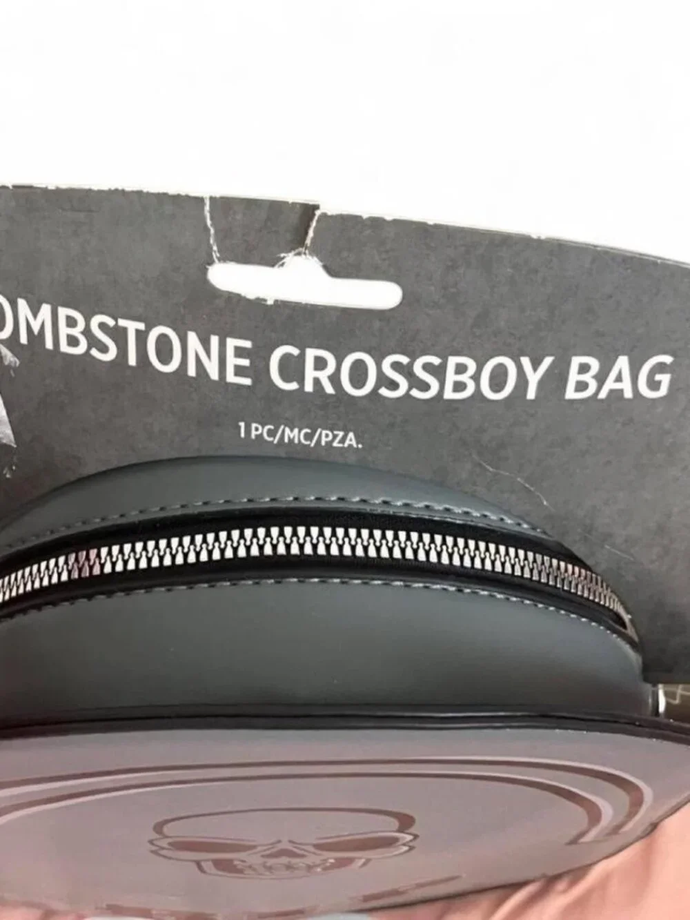 Tombstone Crossbody Bag Gray/Black Skull RIP Gothic Halloween Zip Silver HW
